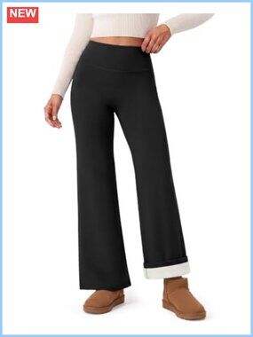 Fleece Lined Wide Leg Leggings High Waist Tummy Control Winter Pants